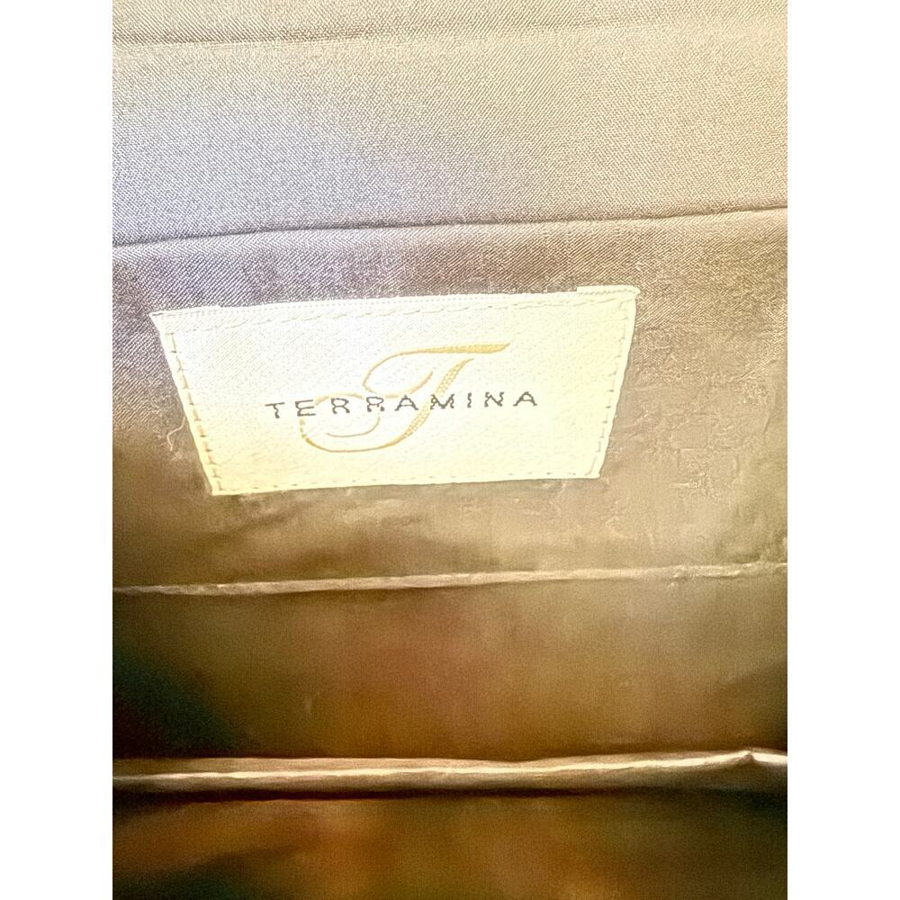 Terramina Brown Material Gold Metallic Embroidery Floral Pattern Envelope Purse - Picture 3 of 9